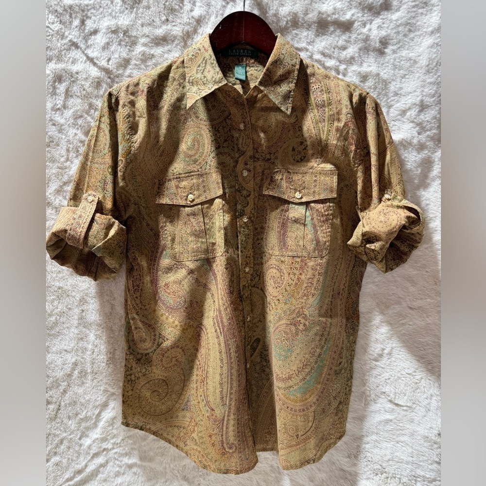 Lauren Ralph Lauren Corpcore Heritage 100% Cotton gold multicolor Shirt Medium - Picture 8 of 14